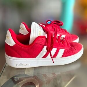 Adidas Red and White Sneakers Women's 9.5 or mens 8.5